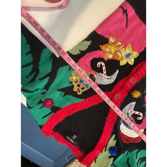 Multicolor Knit Button Front Ugly Christmas Cardigan XS Fits like S/M - Picture 2 of 8